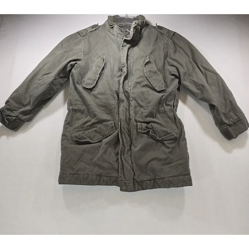 HM LOGG Boys Olive Green Field Jacket Faux Shearling Lined Parka Size 8-9Y